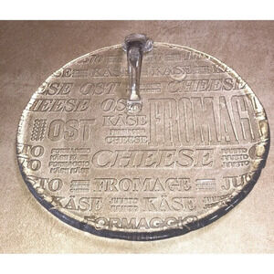 Kosta Boda Art Glass Ice Plate Cheese Platter Handle Cheese Names. 9.5"